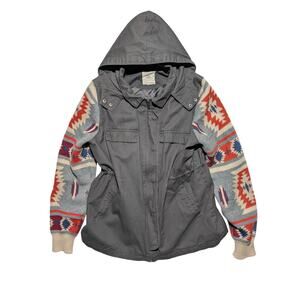 Thread & Supply Hooded Jacket‎ Southwestern Pattern Woven Sleeves Women’s M